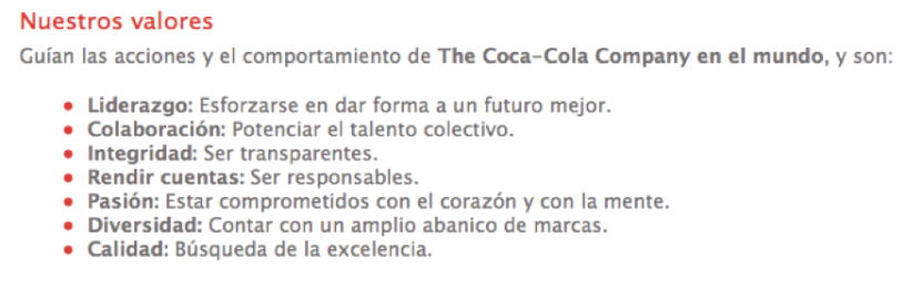 Valores de Coca-Cola